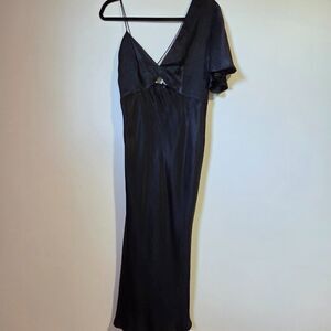 EUC LA MAISON TALULAH BLACK ONE SHOULDER V NECK FISH TAIL COCKTAIL DRESS SZ SM
